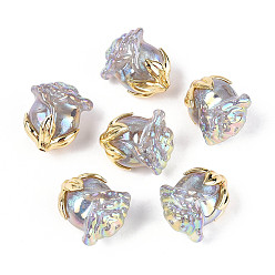 Гейнсборо Непрозрачные акриловые бусины с УФ-покрытием, радужный, роза, с фурнитурой из золотого сплава и блестящей пудрой, светло-серые, 23x20.5x16 мм, отверстие : 1.6~1.8 мм