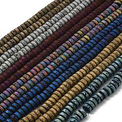 (52) Непрозрачная лаванда Гальванические бусины из натуральной лавы, Плоский круглый / диск, Heishi бусы, разноцветные, 6~7x3 мм, отверстие : 3 мм, около 123 шт / нитка, 16.14'' (41 см)