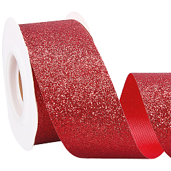 Rouge 10 mètres de ruban polyester scintillant, pour l'emballage de cadeaux de Noël, fabrication de nœud papillon, rouge, 1-1/2~1-5/8 pouces (38~40 mm)