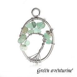 Зеленый Авантюрин Подвески из натурального зеленого авантюрина с проволокой из нержавеющей стали, овальные, 30x25 мм
