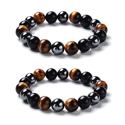 Mixed Stone DIY Bracelet Jewelry Making Kits, Including Gemstone Round Beads, Brass Spacer Beads, Elastic Crystal Thread, Gemstone Beads: 30pcs