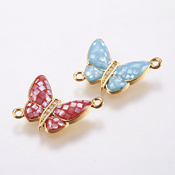 Золотой Латунные микро проложить кубических ссылки циркония, с оболочкой, бабочка, золотые, 16x21x3.5 мм, отверстие : 1 мм