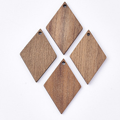 Saddle Brown Undyed Walnut Wood Pendants, Rhombus, Saddle Brown, 38x24.5x3mm, Hole: 1.8mm, Diagonal Length: 38mm, Side Length: 21mm