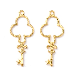 Golden Alloy Open Back Bezel Pendants, For DIY UV Resin, Epoxy Resin, Pressed Flower Jewelry, Long-Lasting Plated, Club with Key, Golden, 49x20.5x3mm, Hole: 2mm