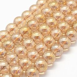 Navajo White Electroplated Natural Quartz Crystal Beads Strands, Round, 8mm, Hole: 0.8mm, about 49pcs/strand, 15.7 inch