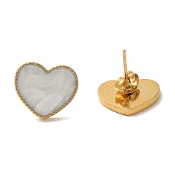 Настоящее золото 18K Ионное покрытие (ip) 304 серьги-гвоздики в форме сердца из нержавеющей стали, с эмалью, реальный 18 k позолоченный, 13x15 мм