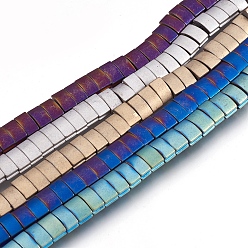 Mixed Color Electroplate Non-magnetic Synthetic Hematite Bead Strands, Frosted, Grooved, Rectangle, Mixed Color, 3.5~4.5x7x4mm, Hole: 1mm, about 97~100pcs/strand, 16.1 inch(41cm)