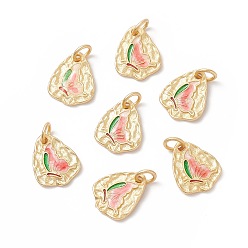 Настоящее золото 18K Подвески из латуни с покрытием из эмали, с прыжковых колец, без кадмия, без свинца и без никеля, треугольник с бабочкой, реальный 18 k позолоченный, 13x10.5x1.5 мм, отверстие : 3.4 мм