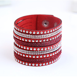 (123L) Белый крем непрозрачный блеск 9-рядные браслеты из замшевого шнура, страз и сплавных заклепок, браслеты с защелкой для женщин и девочек, огнеупорный кирпич, 7-7/8 дюйм (20 см)