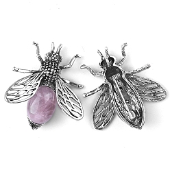 Розовый Кварц Броши пчелы из натурального розового кварца, броши с насекомыми из сплава и стекла со стразами, античное серебро, 48x40x12 мм