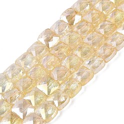 Pale Goldenrod Electroplate Transparent Crackle Glass Beads Strands, Rectangle, Dyed, AB Color Plated, Faceted, Pale Goldenrod, 7x8x5mm, Hole: 1~1.2mm, about 24~27pcs/strand, 6.50~7.28 inch(16.5~18.5cm)