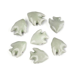 Verde Pálido Cuentas de porcelana hechas a mano, porcelánico esmaltado brillante, pescado, verde pálido, 17~19x20~22x8~9 mm, agujero: 1.5~1.8 mm