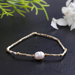 Морская Ракушка Женские браслеты из стеклянных бусин в богемном стиле, колонка, с имитацией жемчуга, цвет морской раковины