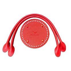 Красный Pu кожа вязание крючком круглые сумки дно и ручки сумки, красные, внизу: 150 мм