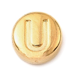 Letter U 304 из нержавеющей стали бусы, плоские круглые с буквы, золотые, Буква U, 7x3.5 мм, отверстие : 1.7 мм