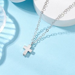 Нержавеющая Сталь Цвет Крест сплав подвески ожерелья, 304 ожерелья-цепочки из нержавеющей стали для женщин, цвет нержавеющей стали, 17.72 дюйм (45 см)