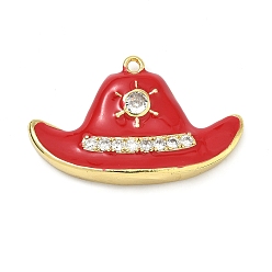 Красный Латунь эмаль подвески, с подвесками в виде ковбойской шляпы, инкрустированными микрофибровыми фианитами., красные, 20x32.5x5 мм, отверстие : 1.5 мм