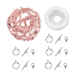 Strawberry Quartz DIY Bracelets Necklaces Jewelry Sets, Natural Strawberry Quartz Chips Beads Strands, Toggle Clasps, Lobster Claw Clasps and Elastic Wire, 12.6x10.6x2.1cm