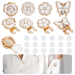 White Alloy Enamel Cufflinks, with Plastic Pearl and Plastic Buttons, Mixed Shapes, White, 20x10.5mm