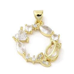 Настоящее золото 18K Стойка металлическая латунная микропрофилированная кубическая циркония подвески, цветок, долговечный, без кадмия и без свинца, реальный 18 k позолоченный, 21.5x20.5x5 мм, отверстие : 3.5x3 мм