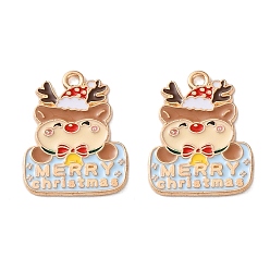 Олень Подвески из эмали и сплава, Новогодняя тема, золотой свет, олень, 23.5x18x1.2 мм, отверстие : 1.8 мм