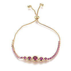 Фуксиновый Регулируемые латунные браслеты из микропаве из циркония и боло, слайдерные браслеты, золотые, красно-фиолетовые, 9-1/2 дюйм (24 см), 1.3~8 мм