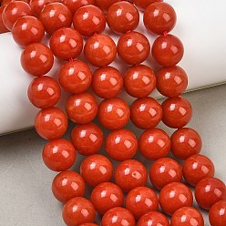 FireBrick Natural Dyed White Jade Beads Strands, Smooth Round, FireBrick, 12mm, Hole: 1.2mm, about 33pcs/strand, 14.96''(38cm)
