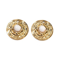 Белый Нефрит Ионное покрытие (ip) 304 подвески из нержавеющей стали, Плоские круглые подвески из натурального белого нефрита, реальный 18 k позолоченный, 19x6.5 мм, отверстие : 1.8 мм