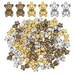 Mixed Color 90Pcs 3 Colors Tibatan Style Alloy Pendants, Bear Charms, Mixed Color, 17~17.5x11x5~5.5mm, Hole: 1.4~1.5mm, 30pcs/color
