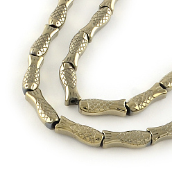 Light Gold Plated Electroplated Non-magnetic Synthetic Hematite Beads Strands, Fish, Light Gold Plated, 16x6x5mm, Hole: 1mm, about 26pcs/strand, 15.7 inch
