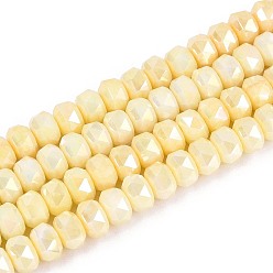 Шампанско-Желтый Антикоррозийные гальванические стеклянные бусины, имитация драгоценных камней, рондель, с покрытием AB цвета, граненые, два тона, шампанское желтый, 6x4 мм, отверстие : 1~1.2 мм, около 91~92 шт / нитка, 14.96~15.16 дюйм (38~38.5 см)