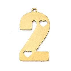 Oro 201 colgantes de acero inoxidable, número 2 con dijes de corazones recortados, dorado, 27x14.5x1 mm, agujero: 1.5 mm