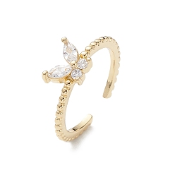 Настоящее золото 16K Кольцо-кафф в виде бабочки из прозрачного кубического циркония, открытые кольца для женщин, без кадмия и без свинца, реальный 16 k позолоченный, 1.3 мм, внутренний диаметр: 17 мм