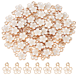 Белый 80Шармы из сплава эмали, без свинца и без кадмия, золотые, цветочный шарм, белые, 11.3x9x1.5 мм, отверстие : 1.6 мм