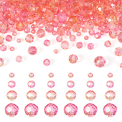 Светло-Коралловый 4 нити 4 стили краска для запекания прозрачные стеклянные бусины нити, круглые, граненый(32 граненый), свет коралловый, 4~10 мм, отверстие : 0.8~1 мм