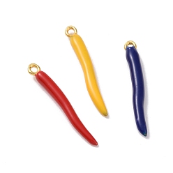 (52) Непрозрачная лаванда Подвески из эмали и сплава, без кадмия и без свинца, Рог изобилия, итальянский валторна корничелло, золотые, разноцветные, 24x3x3 мм, отверстие : 1.2 мм