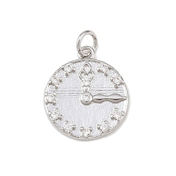 Платина Латунные микропаве прозрачные подвески с фианитом, часы, с целью перехода в кольце, без кадмия и без свинца, стойки покрытие, долговечный, платина, 17x15x2 мм, отверстие : 3 мм