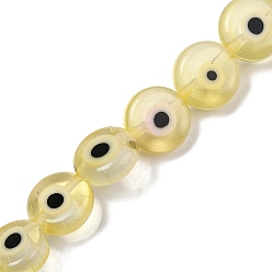 Светло-хаки Ручной сглаза бусины бисер нитей, плоско-круглые, светлый хаки, 10~10.5x3.5 мм, отверстие : 0.7 мм, около 37 шт / нитка, 14.06~14.17'' (35.7~36 см)