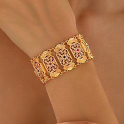 Настоящее золото 18K Винтажные латунные браслеты-цепочки с микропаве из кубических цирконий для женщин, овальные с цветком, с пластиковой имитацией жемчуга, реальный 18 k позолоченный, внутренний диаметр: 7-1/2 дюйм (19 см)