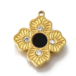 Золотой Акриловые подвески, с ионным покрытием (ip) 304 фурнитура из стразов из нержавеющей стали, цветочный шарм, золотые, 15x14x2 мм, отверстие : 1 мм