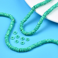 Medium Aquamarine Handmade Polymer Clay Beads Strands, for DIY Jewelry Crafts Supplies, Heishi Beads, Disc/Flat Round, Medium Aquamarine, 6x0.5~1mm, Hole: 1.8mm, about 320~447pcs/strand, 15.75 inch~16.14 inch(40~41cm)
