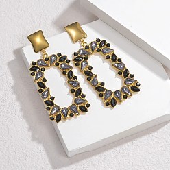 Черный 304 из нержавеющей стали стекло качает серьги, со стразами, реальный 18 k позолоченный, прямоугольные, чёрные, 83.5x35 мм