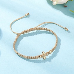 пшеница Плетеные браслеты из латунных бусин, плетеные браслеты из нейлонового шнура для женщин и мужчин, крестик, цвет пшеницы, внутренний диаметр: 2-1/8~3-5/8 дюйм (5.4~9.3 см)