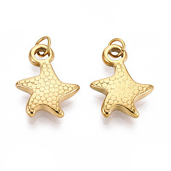 Настоящее золото 18K 304 подвески из нержавеющей стали, с целью перехода в кольце, очарование морской звезды, ионное покрытие (ip), реальный 18 k позолоченный, 15.5x12x3 мм, отверстие : 2.5 мм