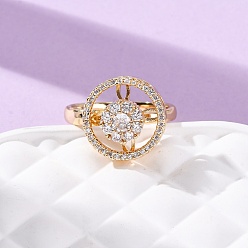 Золотой Вращающиеся кольца для пальцев с микропаве из кубического циркония из латуни, круглые, вращающиеся кольца для медитации, успокаивающей беспокойство, золотые, размер США 8 1/2 (18.5 мм)