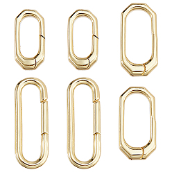 Настоящее золото 18K 6шт 3 стили латунные пружинные затворные кольца, долговечный, без кадмия и без свинца, стойки покрытие, овальные, реальный 18 k позолоченный, 16.5~25x8~10x3~3.5 мм, отверстие : 11.5~21x5~6.5 мм, 2 шт / стиль