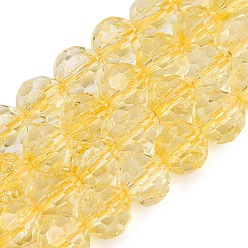 Gold Crackle Transparent Glass Beads Strands, Round, Faceted(32 Facets), Gold, 7.5~8mm, Hole: 1.2~1.4mm, about 47~48pcs/strand, 13.78~13.98 inch(35~35.5cm)