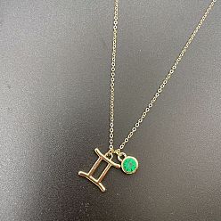 Близнецы Ожерелья из сплава перидот созвездие кулон для женщин и мужчин, золотые, Близнецы, 15.75 дюйм (40 см)