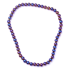 Purple Plated Non-magnetic Synthetic Hematite Beads Strands, Grade A, Round, Purple Plated, 8mm, Hole: 1mm, about 50~52pcs/strand