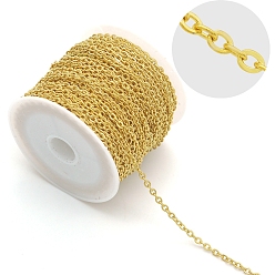 Золотой Вакуумное покрытие pvd 304 цепи из нержавеющей стали, пайки, без катушки / карточной бумаги, Плоско-овальные, золотые, 3x2.3x0.5 мм, около 6.56 футов (2 м) / прядь